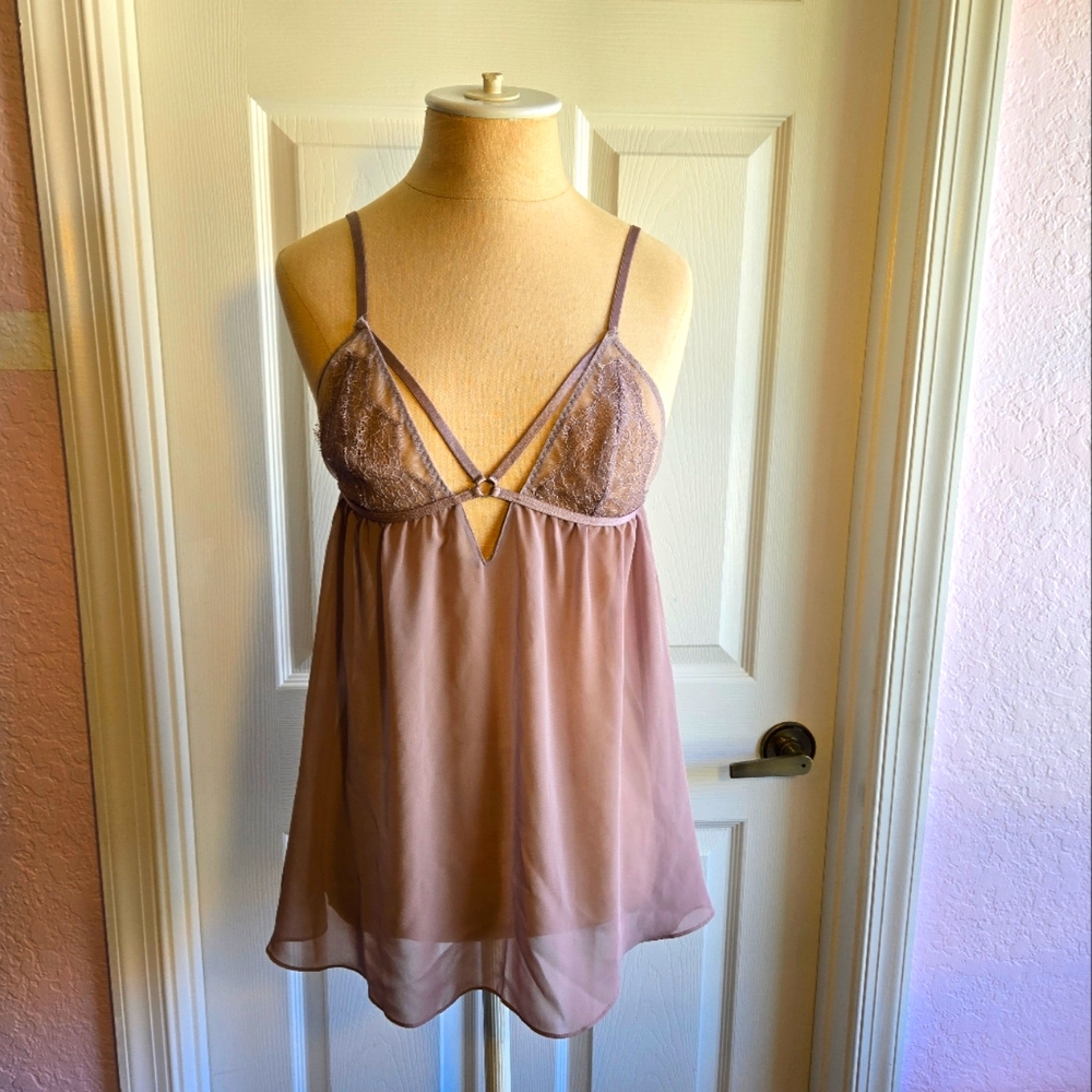 Victoria’s Secret Purple Babydoll Top Nightie Strappy Camisole Size M Lingerie